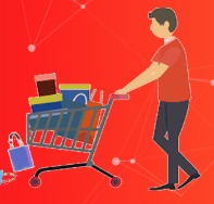 Shopper pushing a trolley full of products