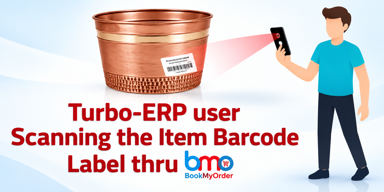 Turbo-ERP and Turbo-PMS user scanning the item barcode label through BookMyOrder